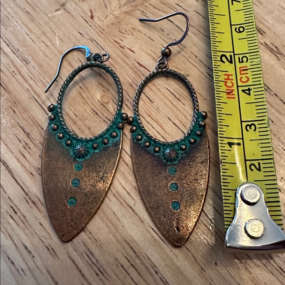 Elegant Bronze and Teal Earrings - Picture 2 of 3
